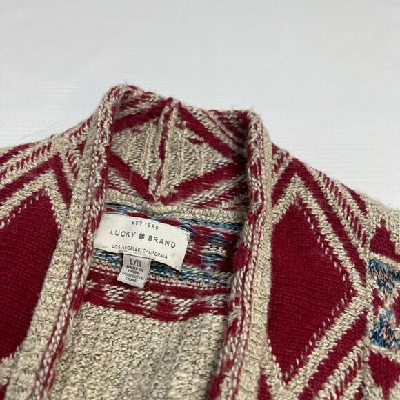 Lucky Brand Hippie Boho Chic Open Front Hooded Cardigan Sweater Size Large - Picture 2 of 7
